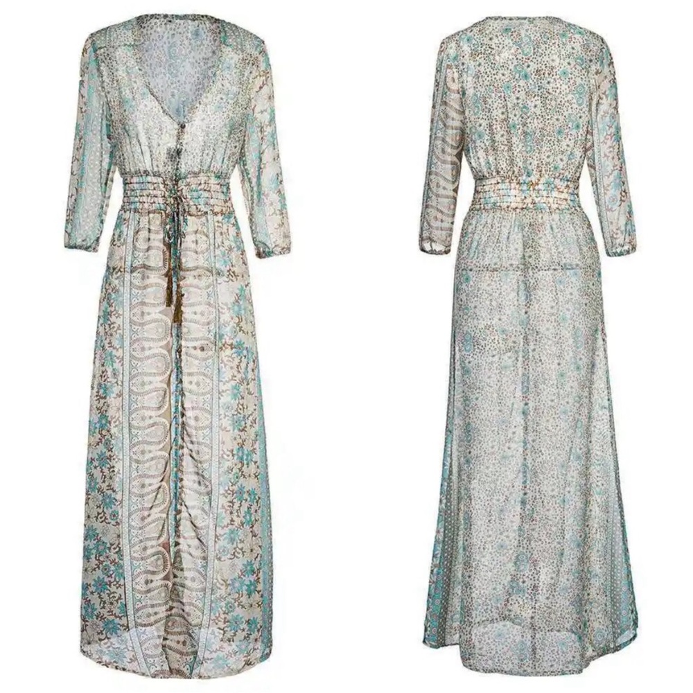 Boho Floral Print paisley Print Button Maxi Dress - Picture 5 of 6